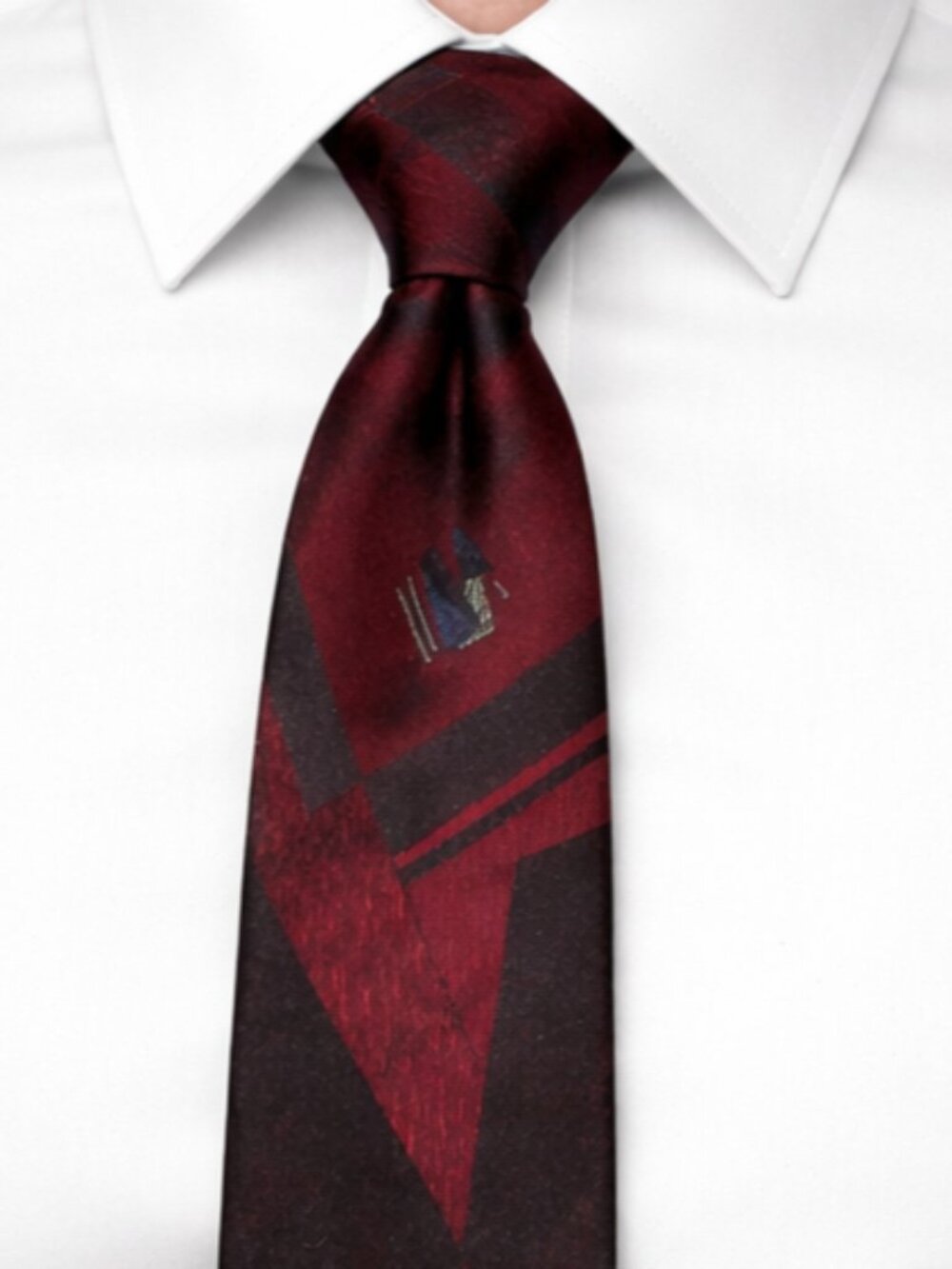 Vintage Bugle Boy Men's Necktie Red Black Slim Geometric 2.75” x 54.5” Long